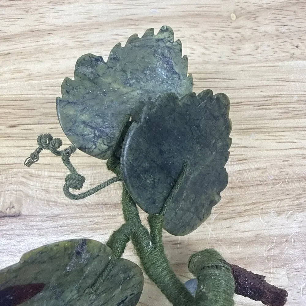 Vintage Set Of 2 Blue Agate Stone Grape Clusters With Jade Stone Leaves